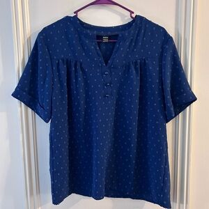 SHEIN Navy Blue Short Sleeve Button-Front Blouse